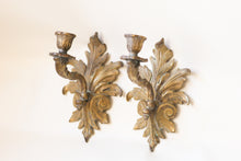 Load image into Gallery viewer, Pair of Gold Wall Sconce Candle Holders