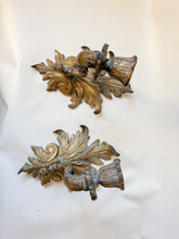 Load image into Gallery viewer, Pair of Gold Wall Sconce Candle Holders