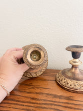 Load image into Gallery viewer, Pair of Intricate Brass Candle Holders