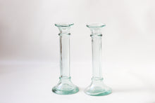 Load image into Gallery viewer, Pair of Aqua Glass Candle Holders
