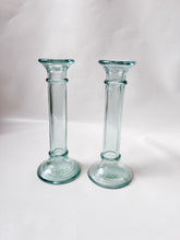 Load image into Gallery viewer, Pair of Aqua Glass Candle Holders
