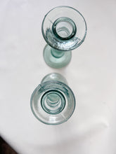 Load image into Gallery viewer, Pair of Aqua Glass Candle Holders