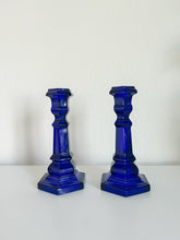Load image into Gallery viewer, Blue Glass Candle Holders