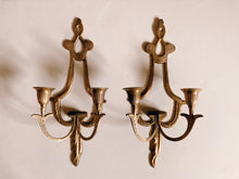 Load image into Gallery viewer, Pair of Gold Wall Sconce Candle Holders