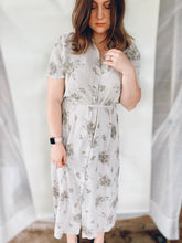 Load image into Gallery viewer, Gray Floral Button Up Maxi - Size Large