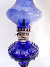 Load image into Gallery viewer, Antique Blue Glass Oil Lamp