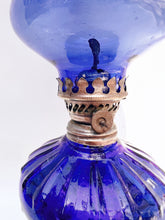 Load image into Gallery viewer, Antique Blue Glass Oil Lamp