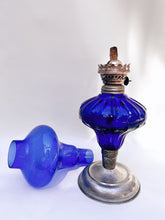 Load image into Gallery viewer, Antique Blue Glass Oil Lamp