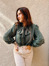 Load image into Gallery viewer, Striped Green Silk Blouse - Size 12