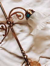 Load image into Gallery viewer, Brass Lamp with Floral Shade