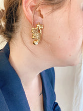 Load image into Gallery viewer, Swirling Gold and Pearl Earrings