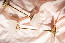 Load image into Gallery viewer, Brass and Frosted Glass Flower Candle Holders