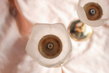 Load image into Gallery viewer, Brass and Frosted Glass Flower Candle Holders