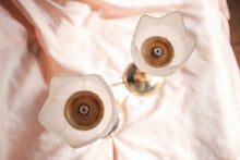 Load image into Gallery viewer, Brass and Frosted Glass Flower Candle Holders