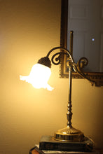 Load image into Gallery viewer, Brass Lamp with Floral Shade