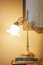 Load image into Gallery viewer, Brass Lamp with Floral Shade