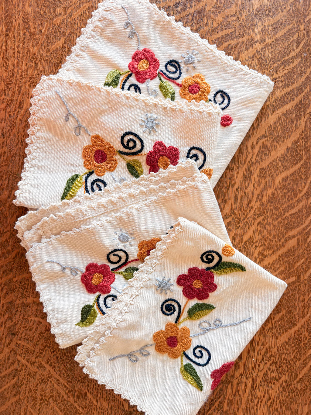 Embroidered Floral Placemats - Set of 6