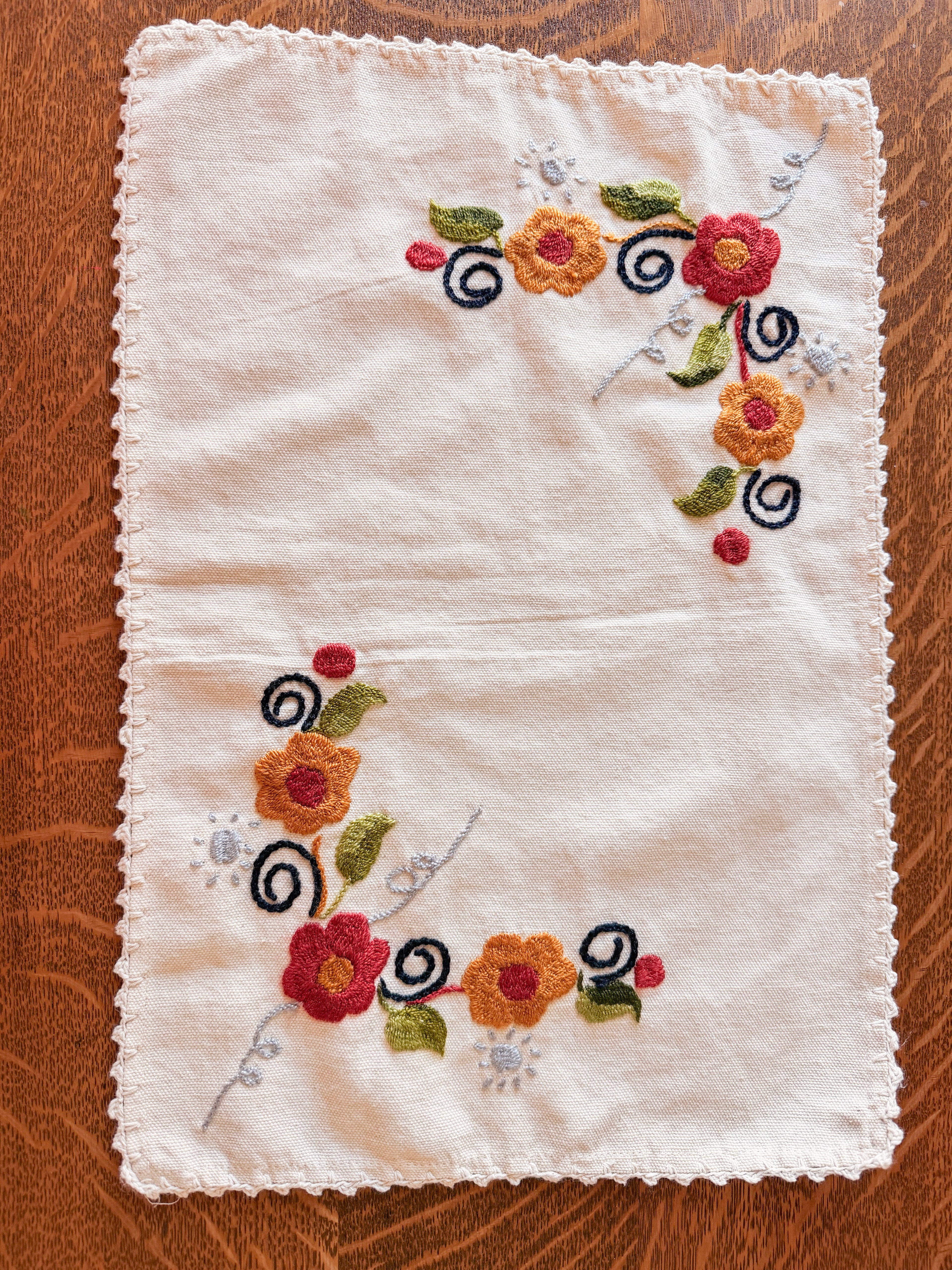 Embroidered Floral Placemats - Set of 6