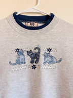 Blue and Grey Cat Crewneck - M