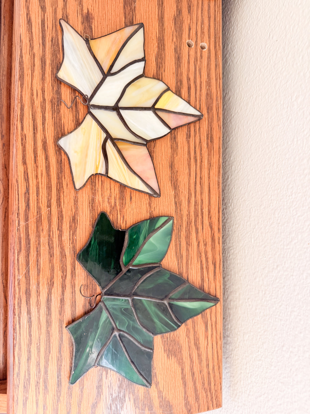 Pair of Stained Glass Leaves