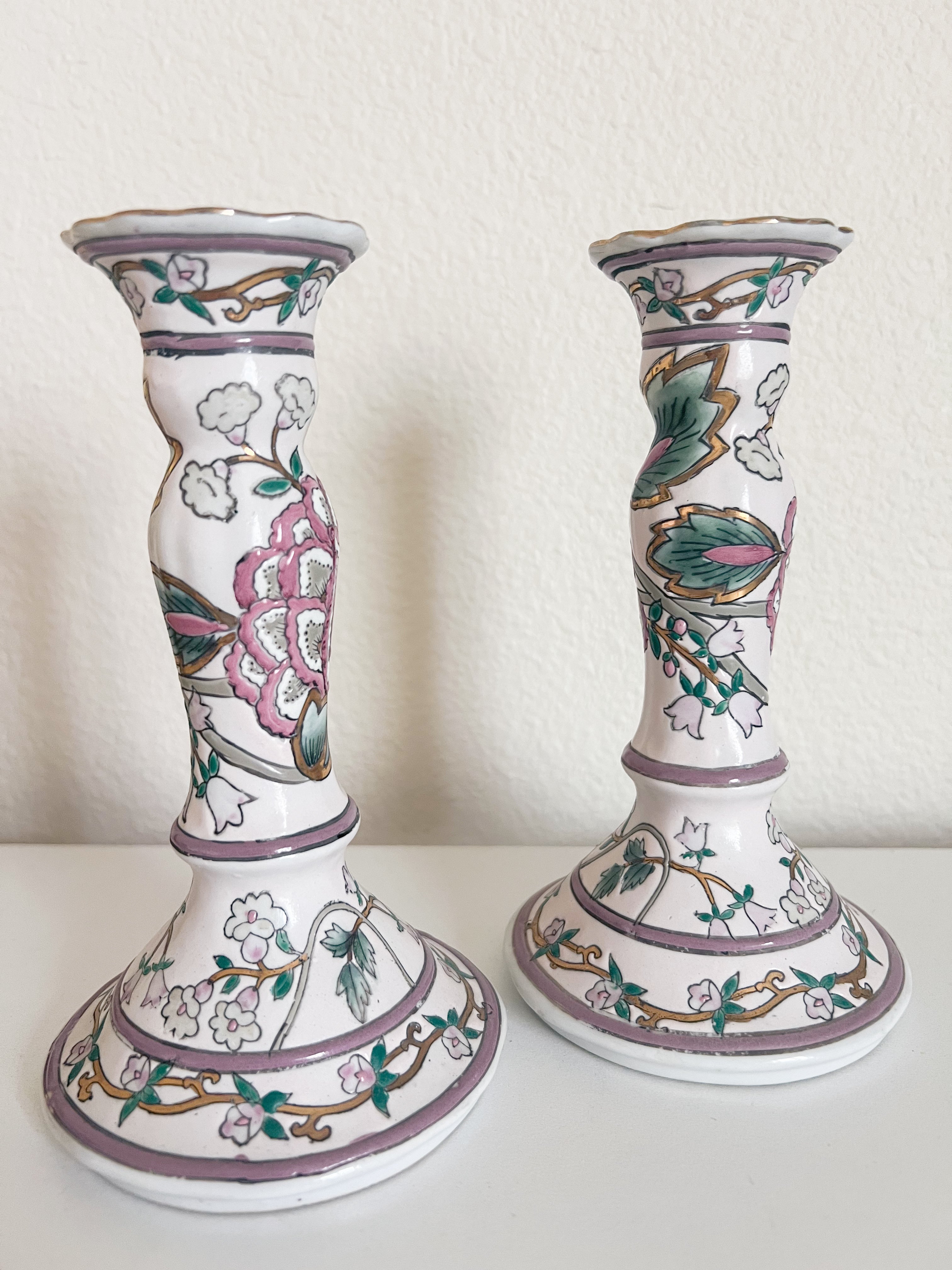 Painted Floral Candle Holders
