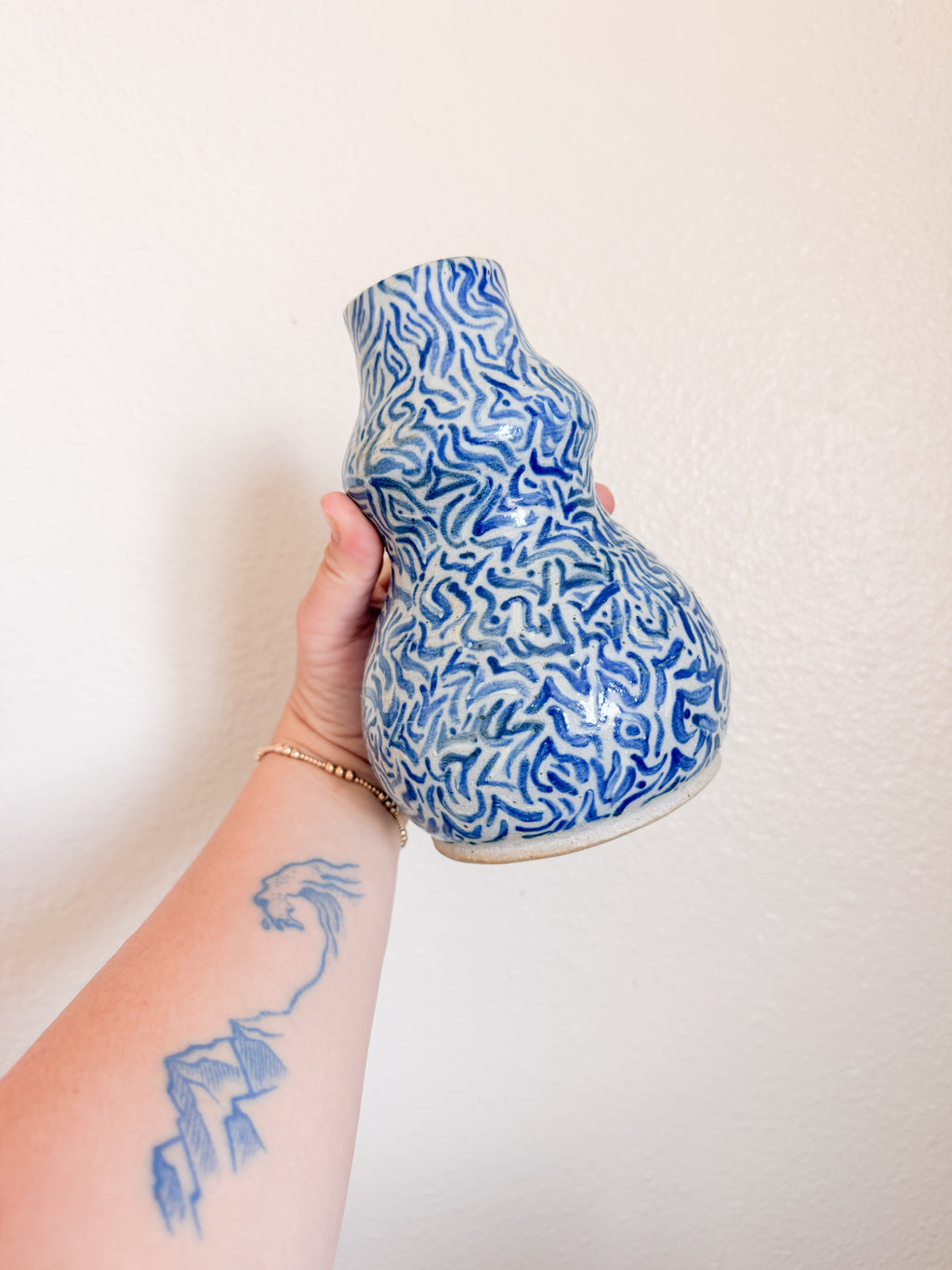 Blue and White Stoneware Vase