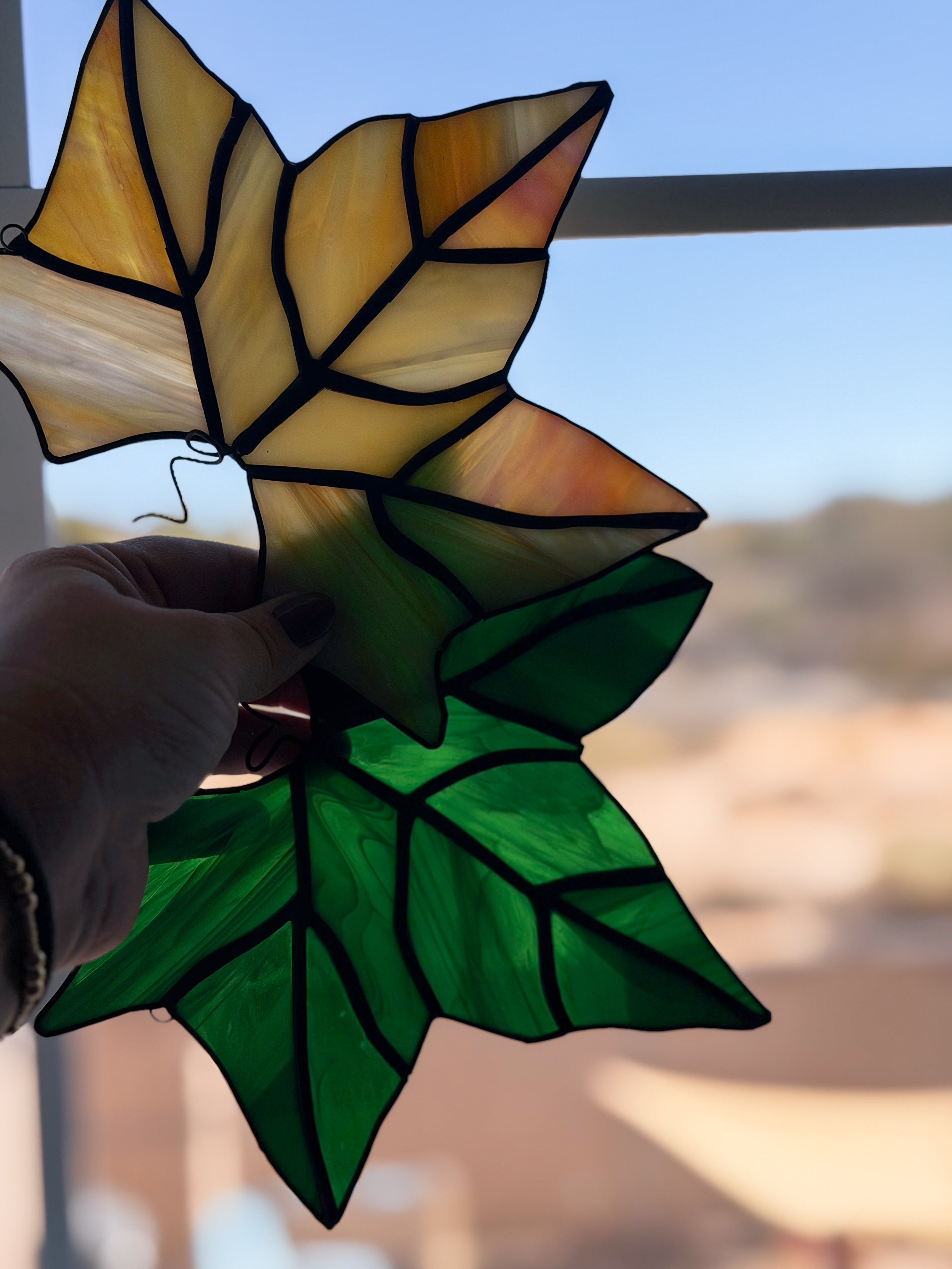 Pair of Stained Glass Leaves