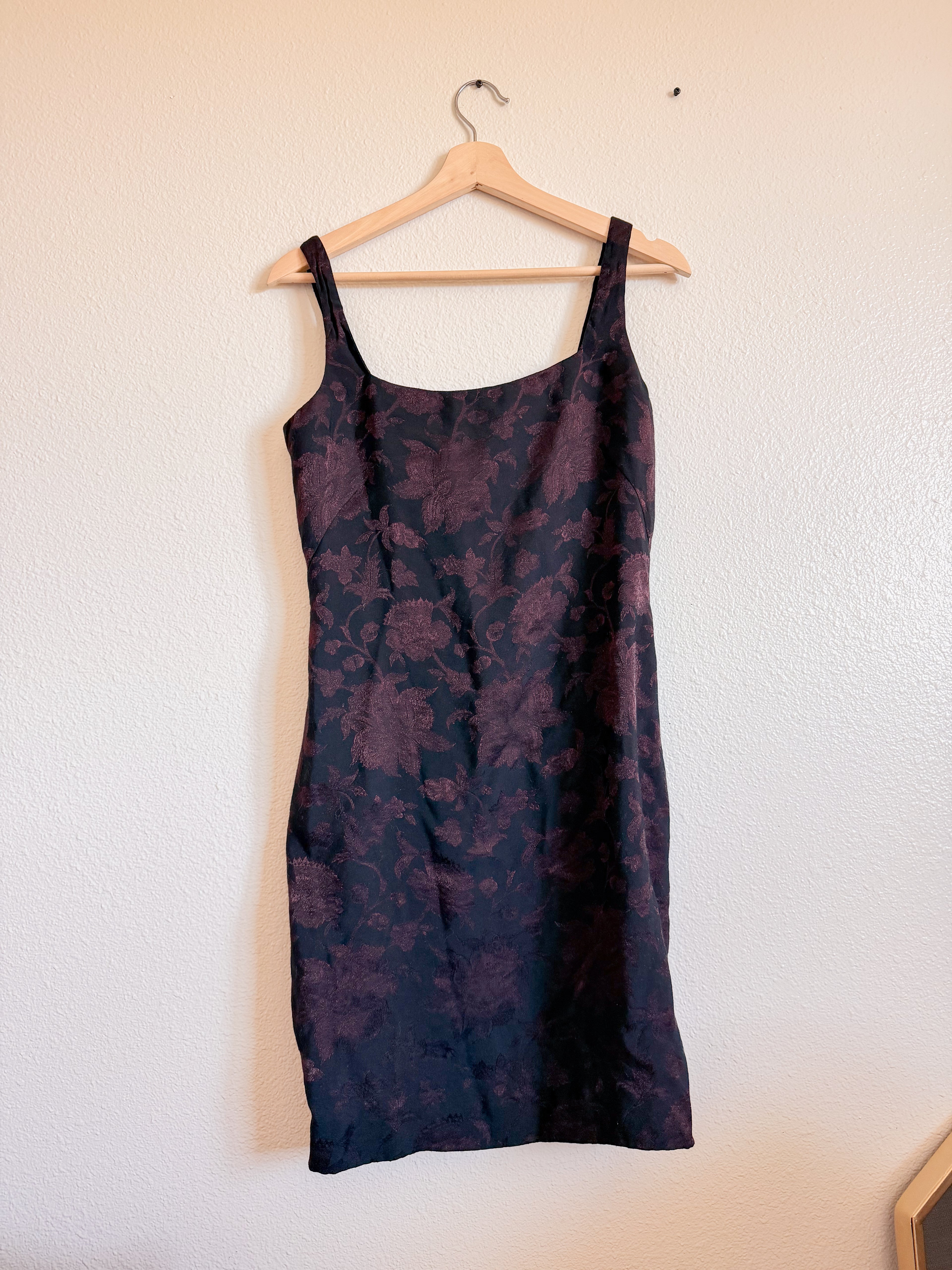 Black and Maroon Jacquard Dress - Size 10