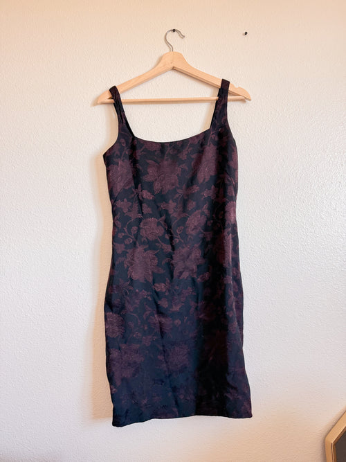 Black and Maroon Jacquard Dress - Size 10