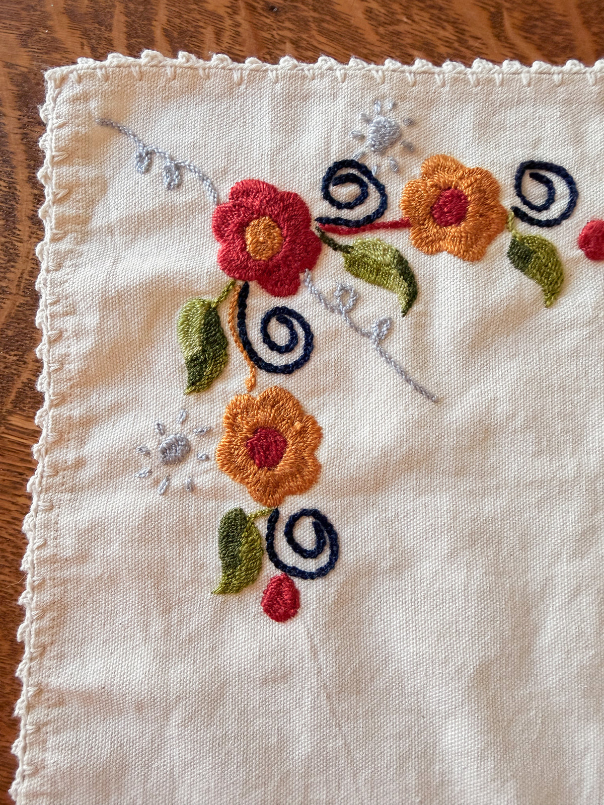 Embroidered Floral Placemats - Set of 6