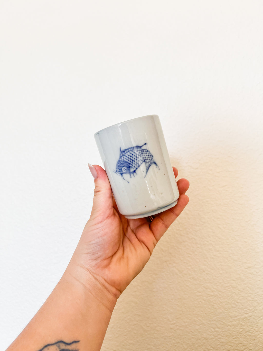 Blue and White Koi Cup