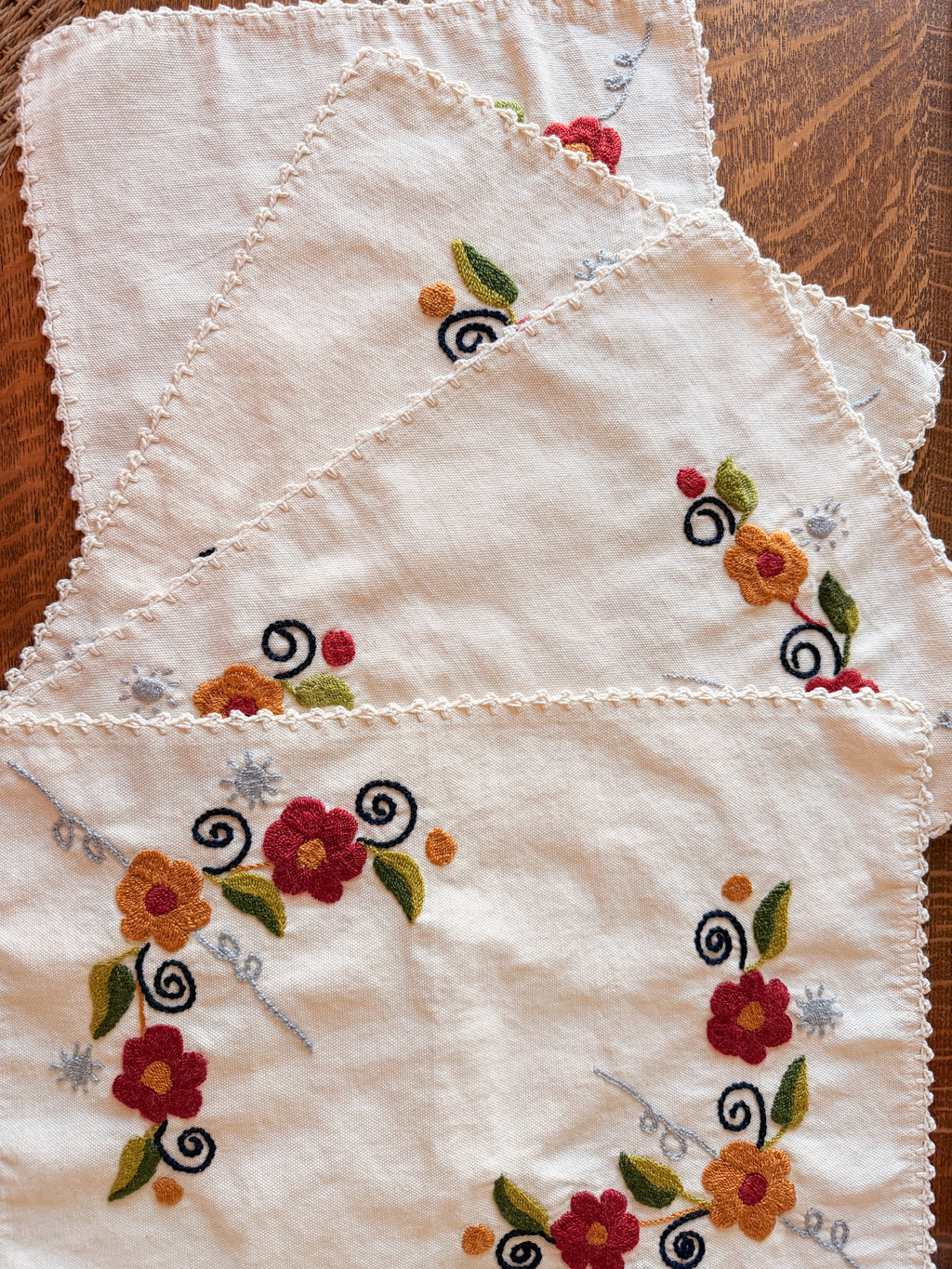 Embroidered Floral Placemats - Set of 6