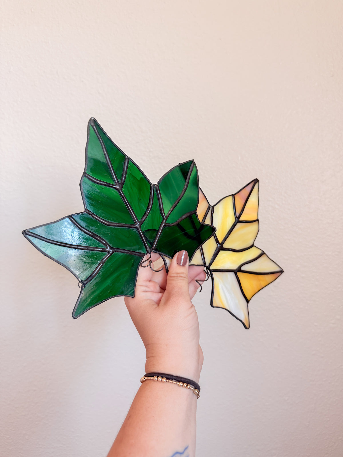 Pair of Stained Glass Leaves