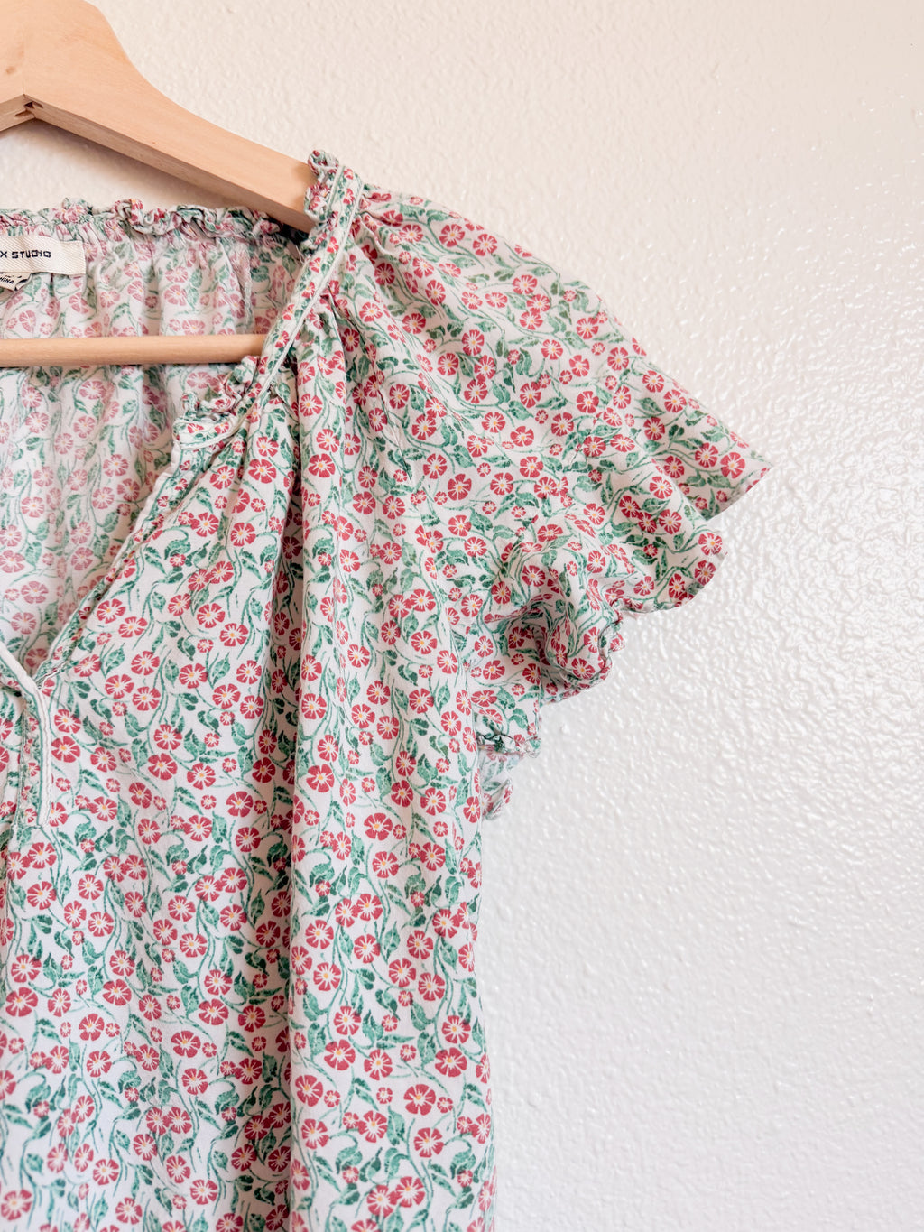 Green Floral Print Blouse - Size M