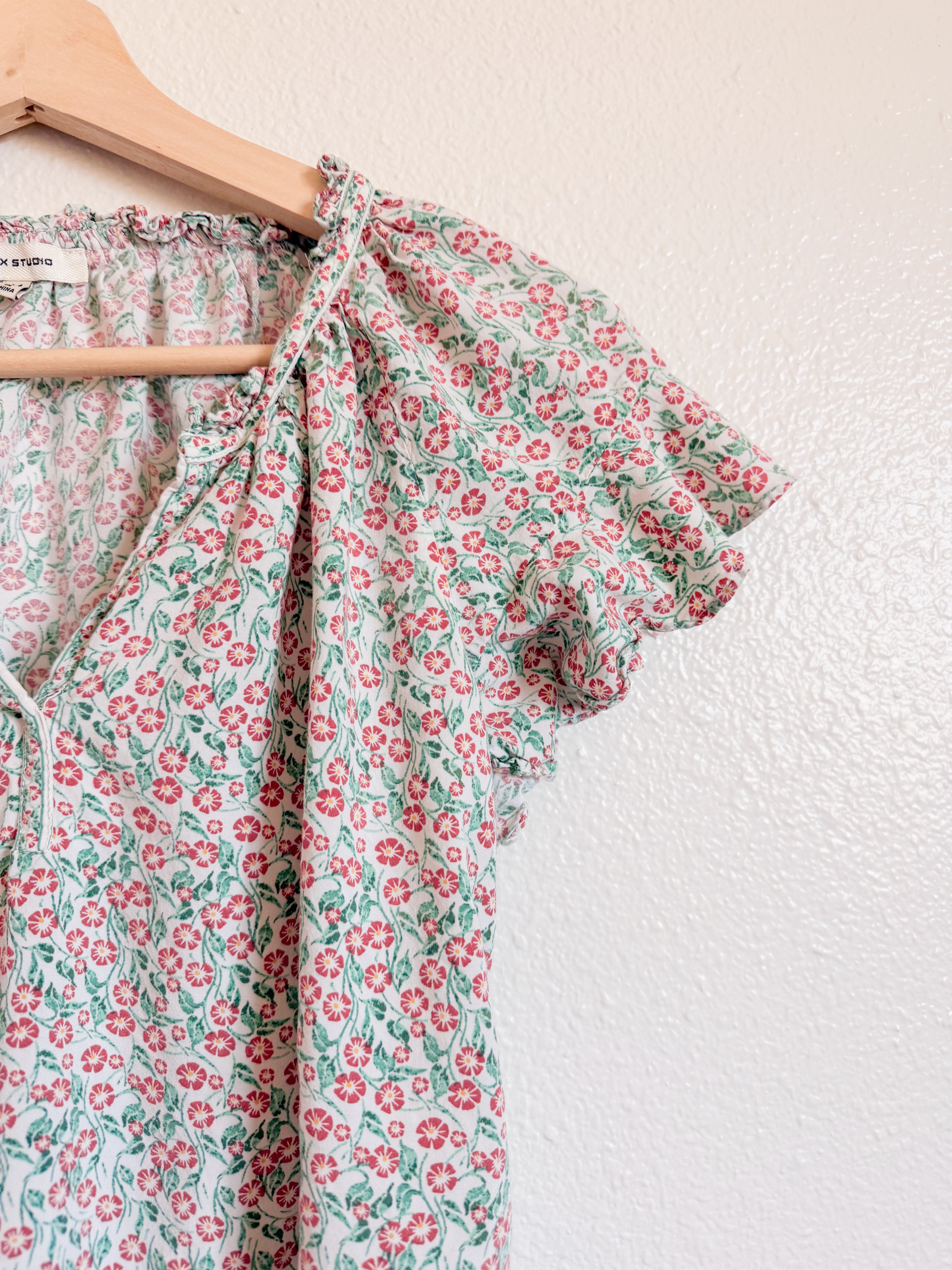 Green Floral Print Blouse - Size M
