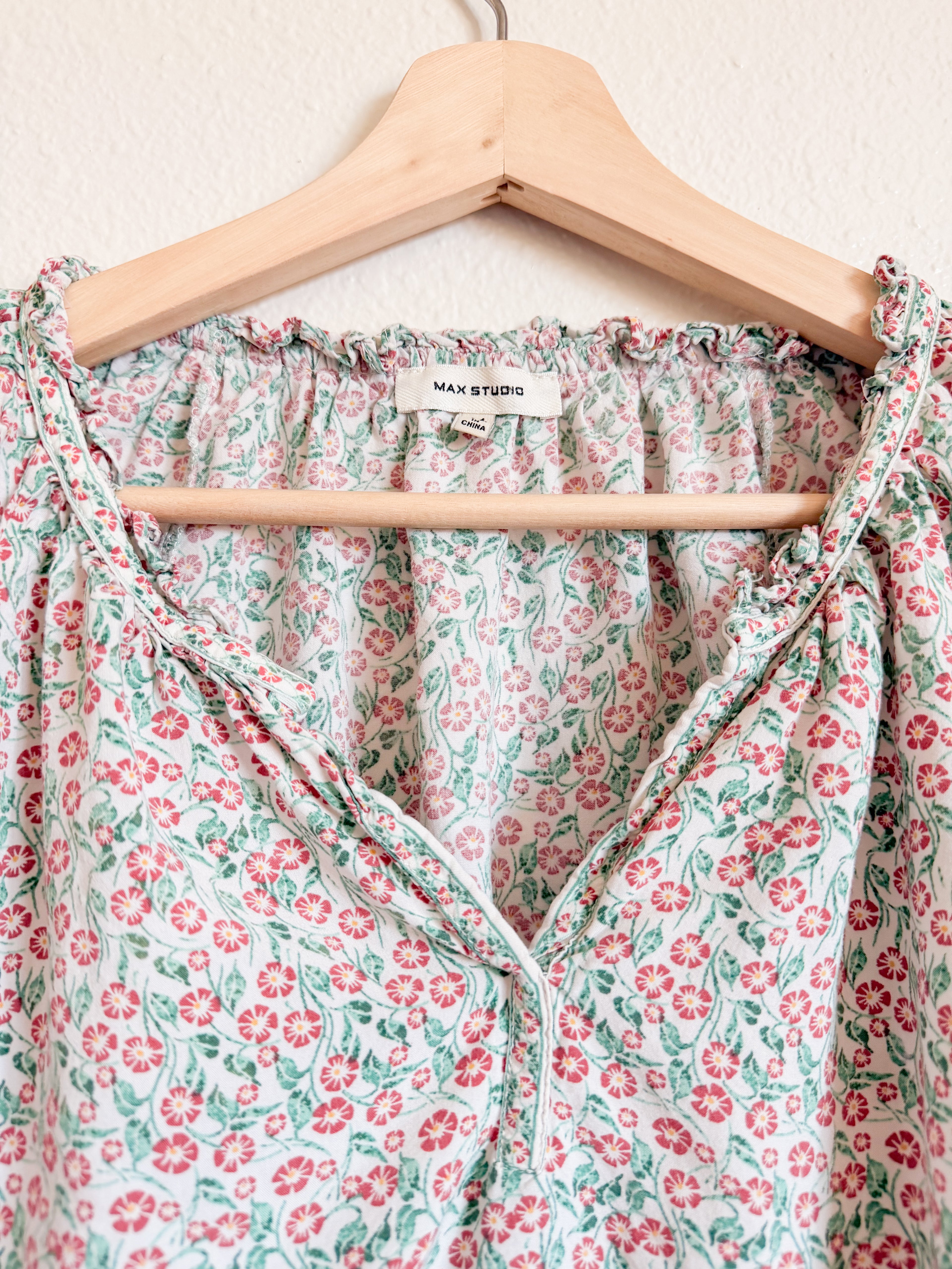 Green Floral Print Blouse - Size M