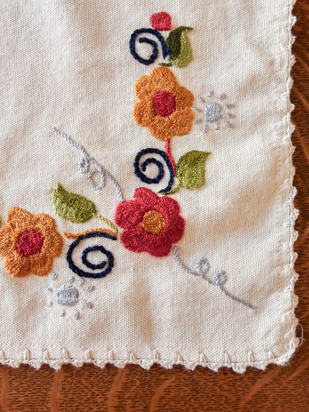 Embroidered Floral Placemats - Set of 6