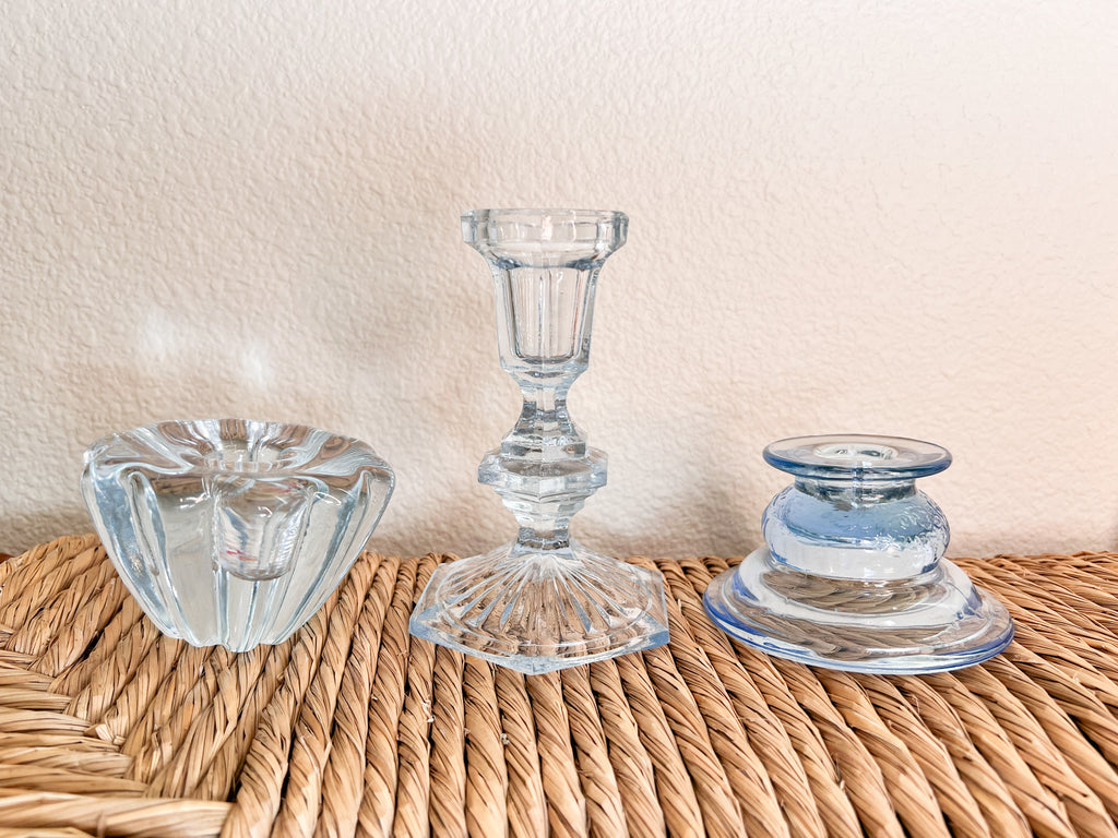 Mismatched Light Blue Candle Holders