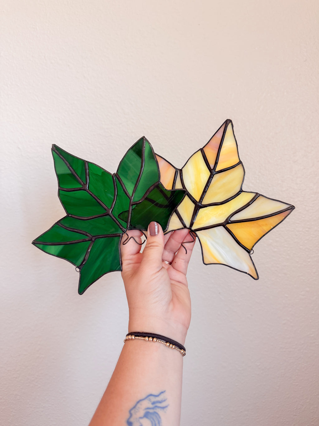 Pair of Stained Glass Leaves