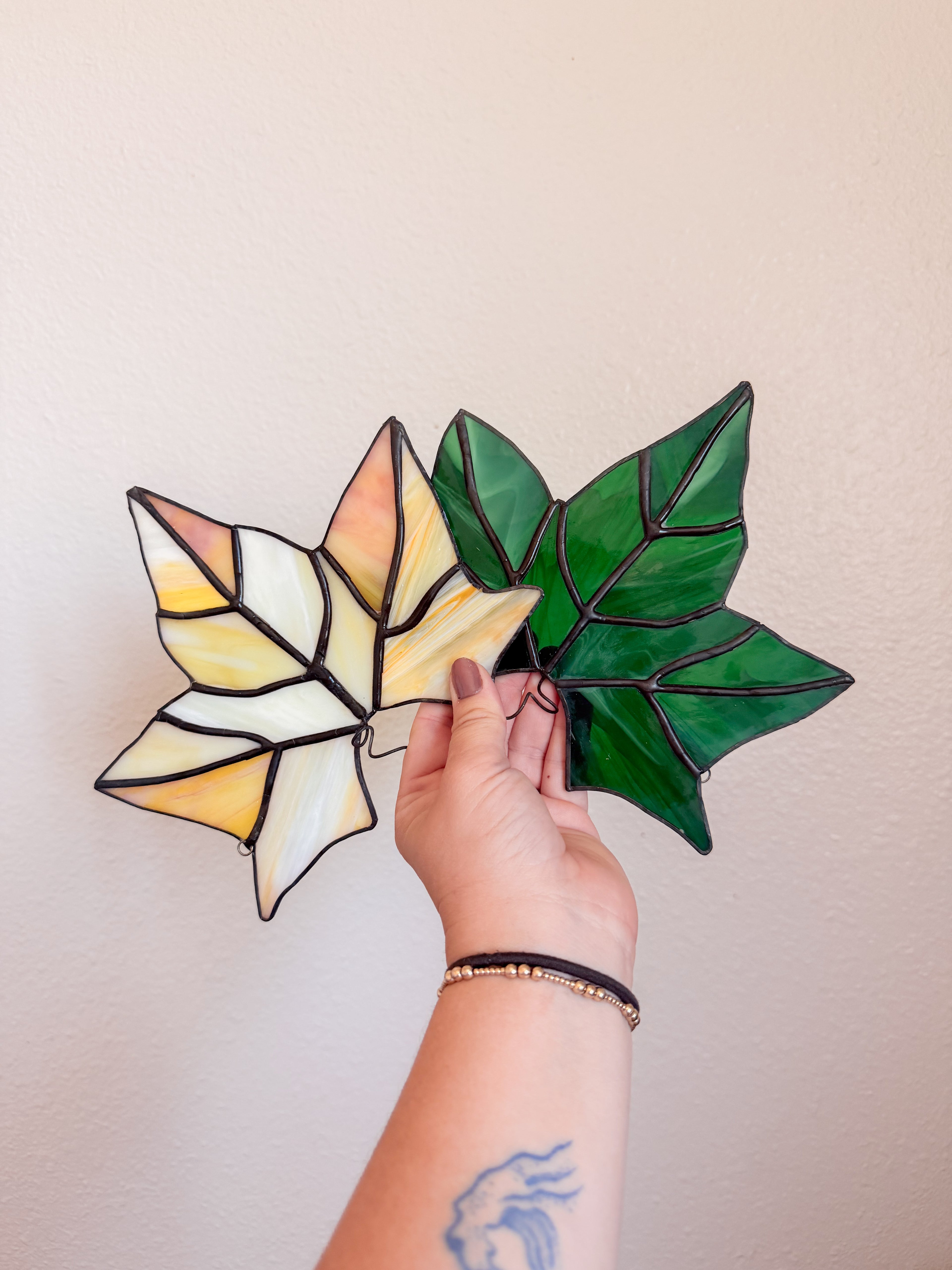 Pair of Stained Glass Leaves