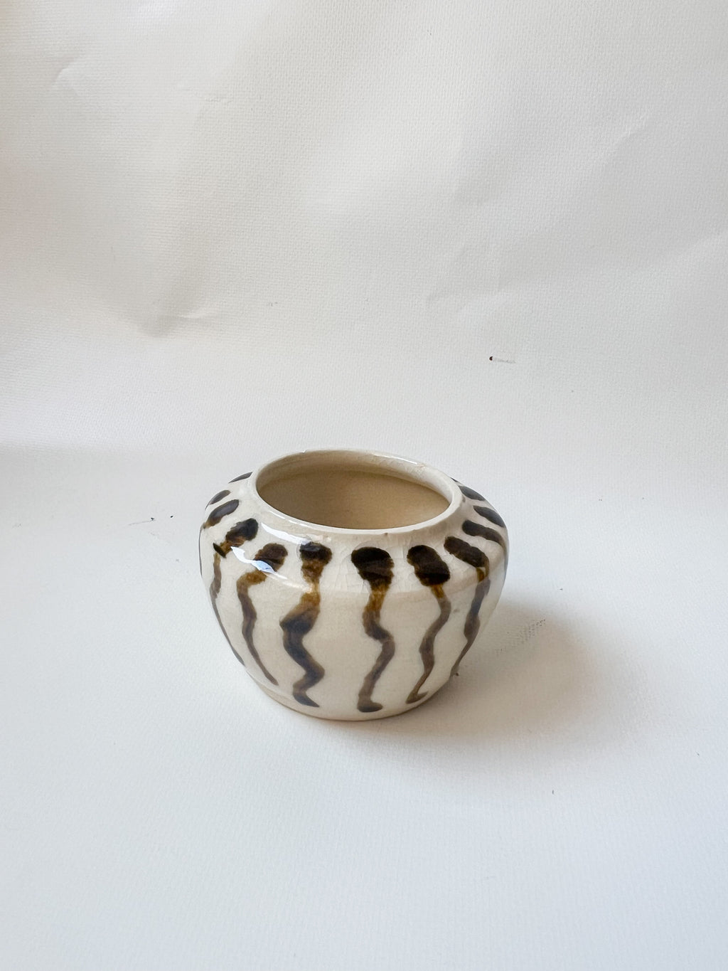 Tiny Striped Stoneware Pot