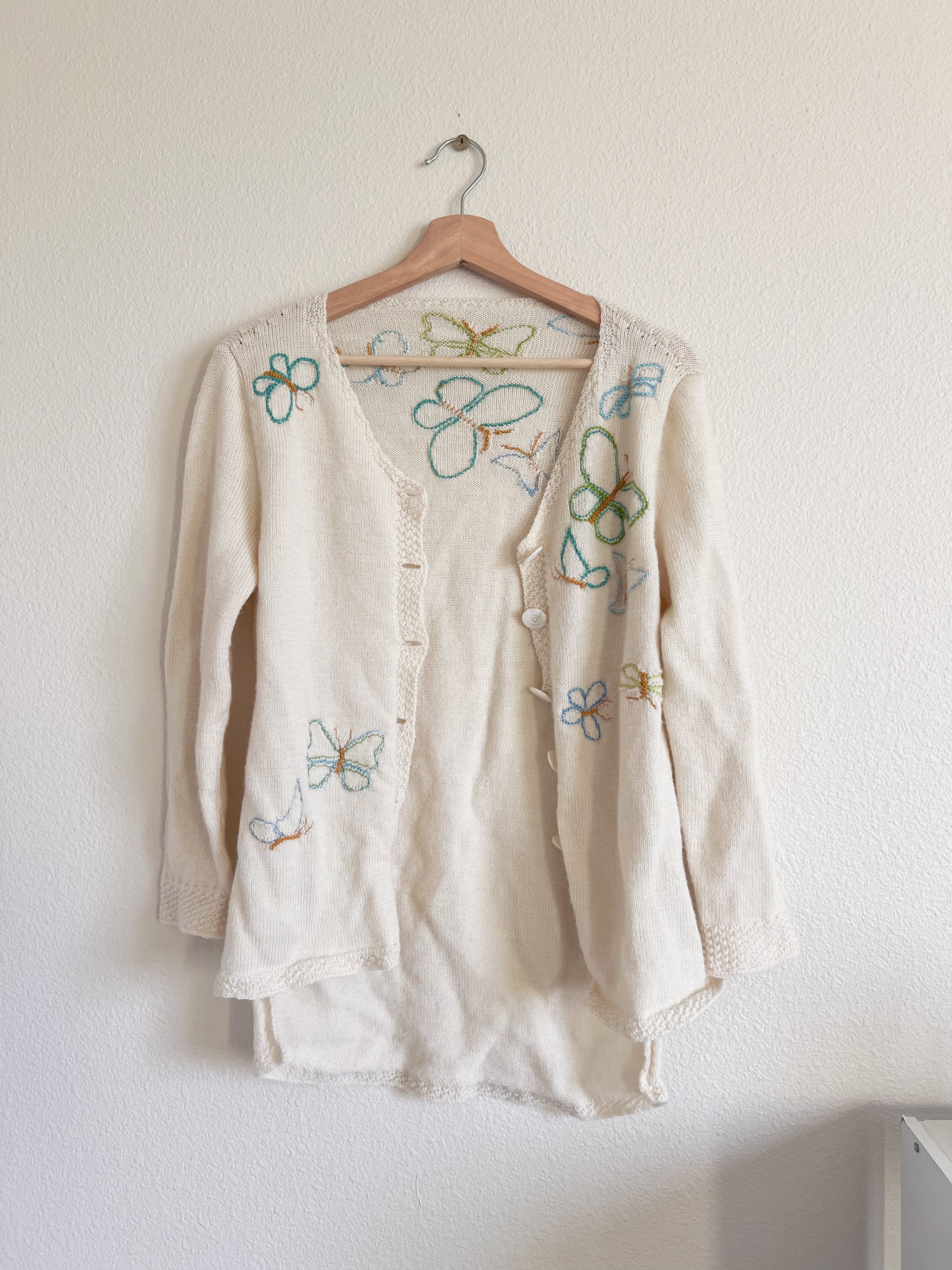Embroidered Butterfly Cardigan - Size L