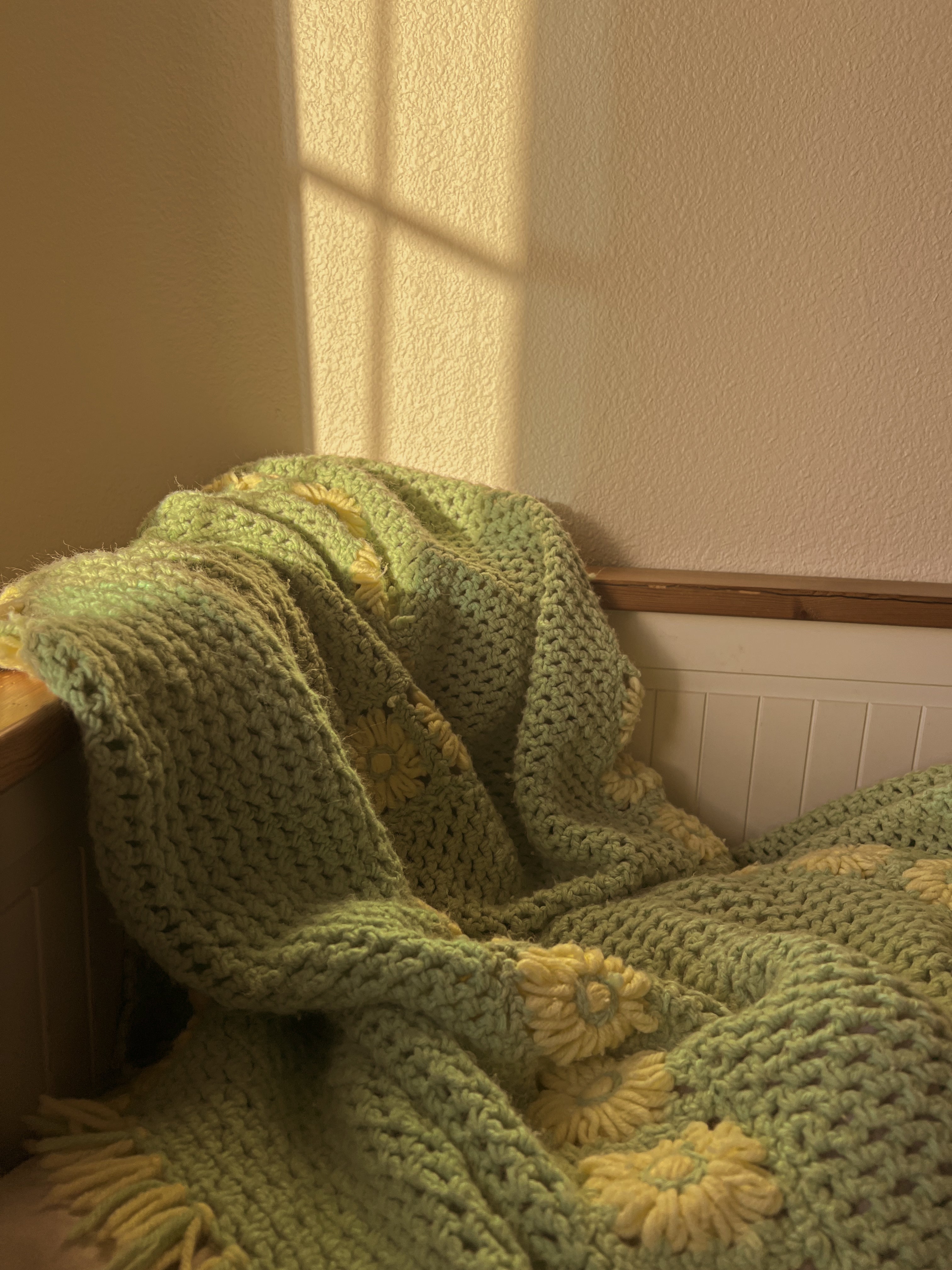 Green and Yellow Floral Afghan