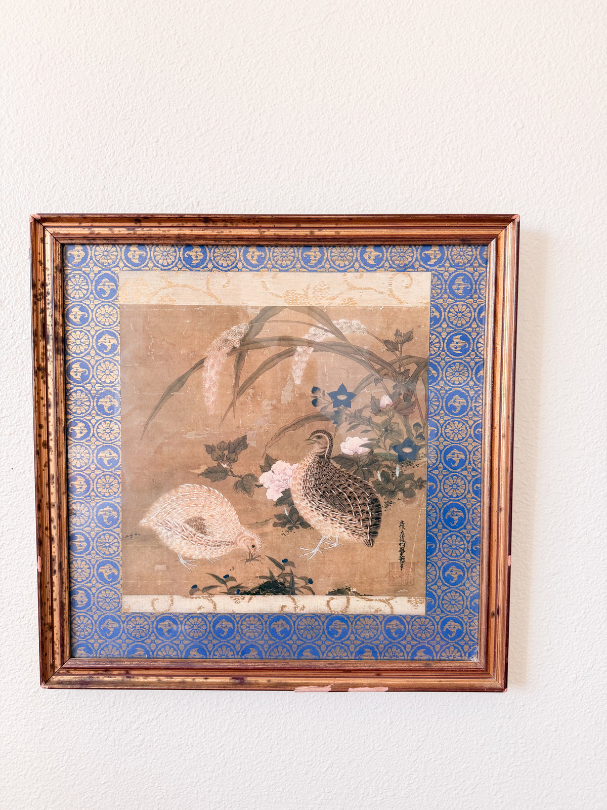 Quails and Flowers Framed Print