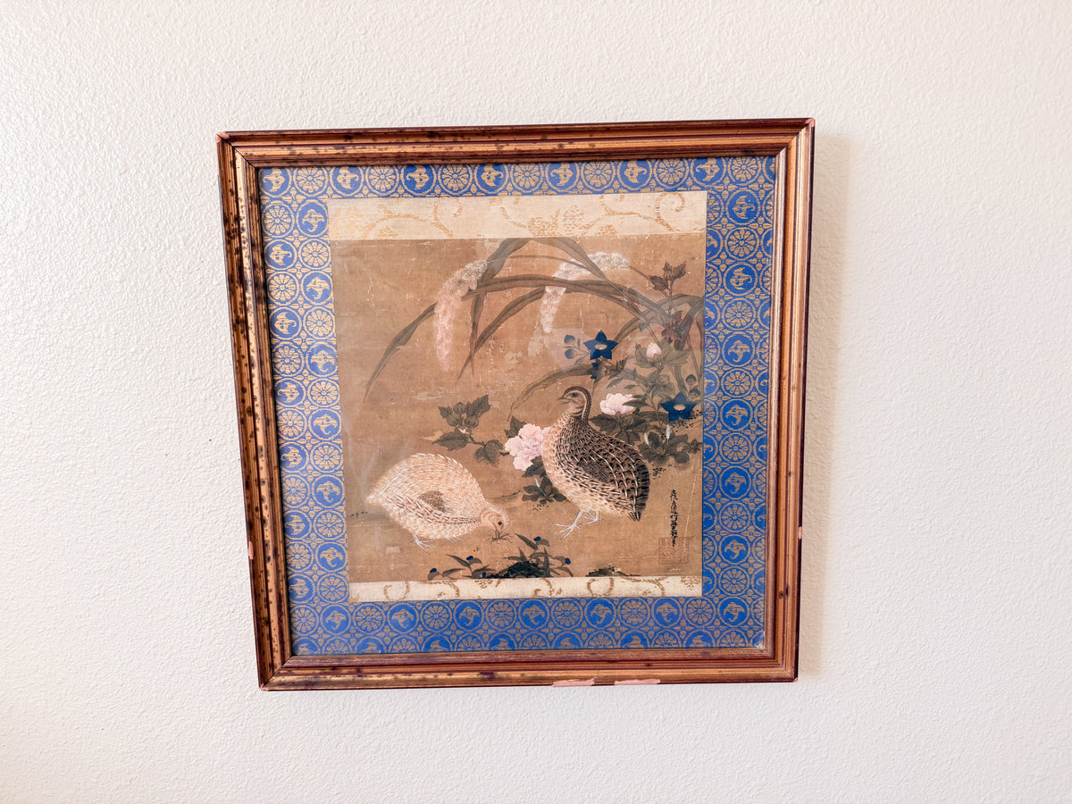 Quails and Flowers Framed Print