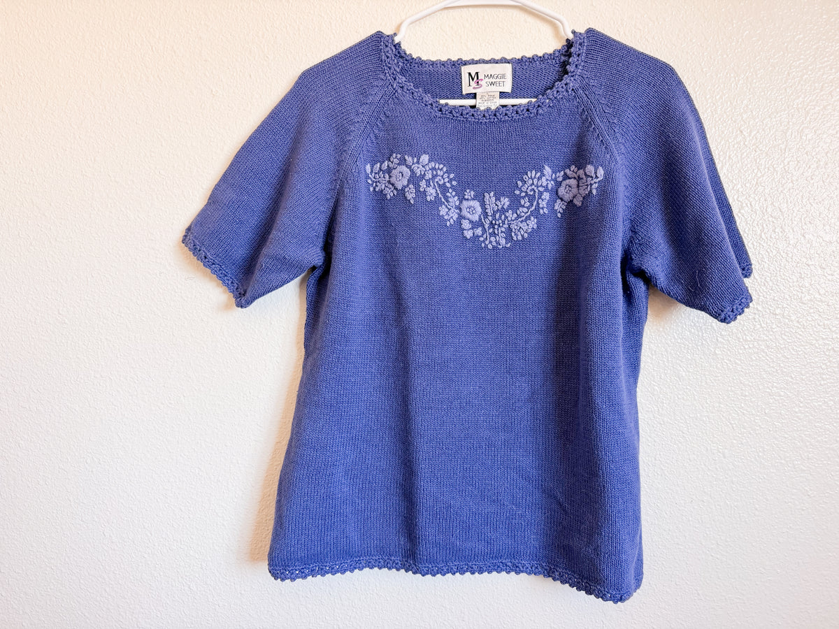 Purple Short Sleeved Sweater-Size L