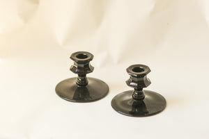 Pair of Black Glass Candle Holders