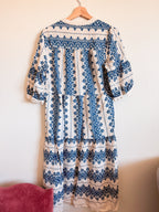 Blue and White Tiered Midi Dress - Size M