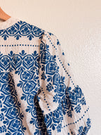 Blue and White Tiered Midi Dress - Size M