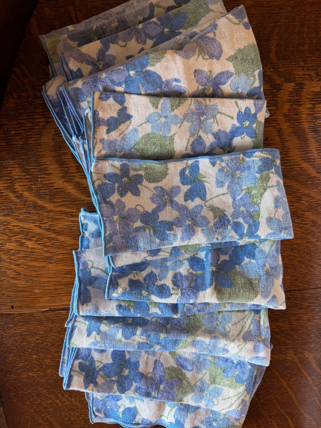 Vintage Blue Floral Cloth Napkins - Set of 10
